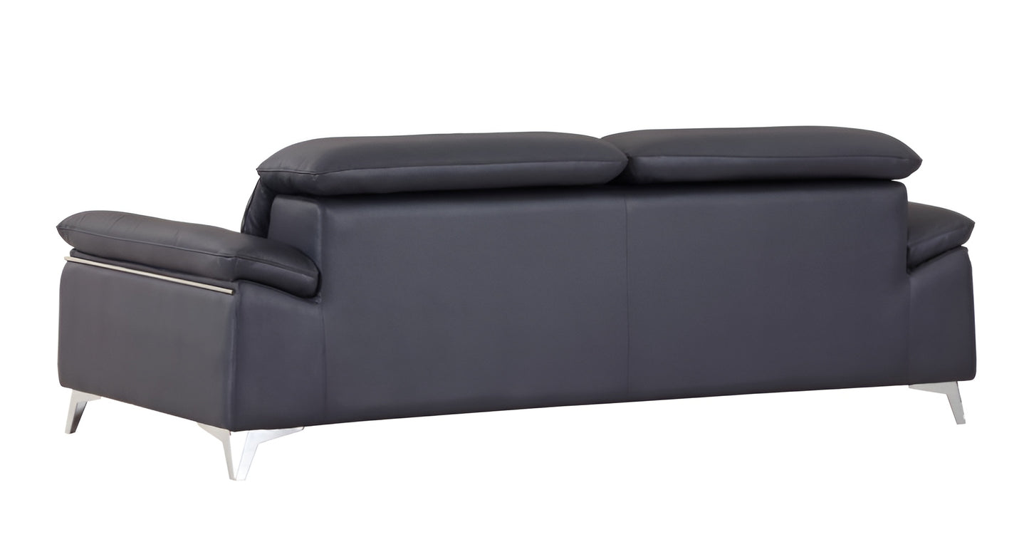 87" Blue Italian Leather Sofa With Silver Legs-5