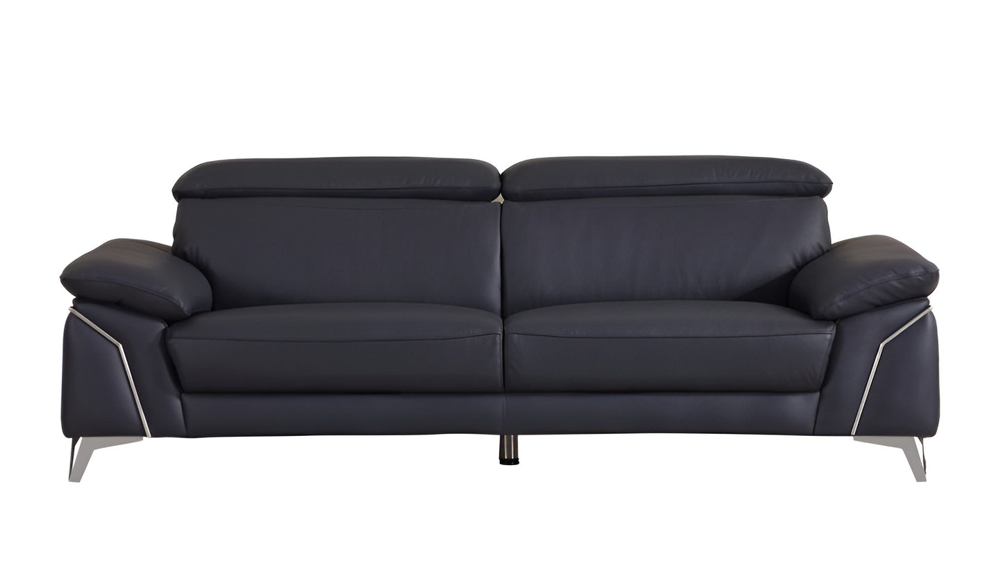 87" Blue Italian Leather Sofa With Silver Legs-6