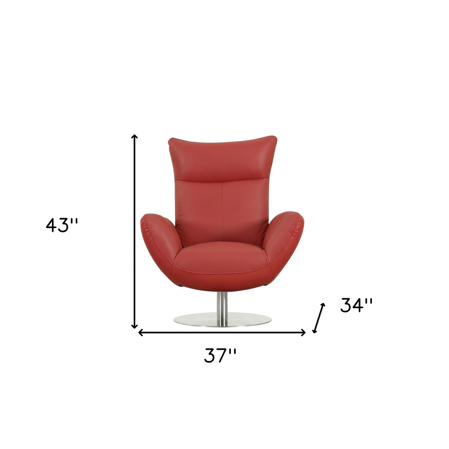 37" Red And Silver Genuine Leather Swivel Lounge Chair - Loft&Timber