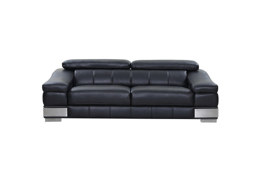 92" Black Italian Leather Sofa With Silver Legs-1