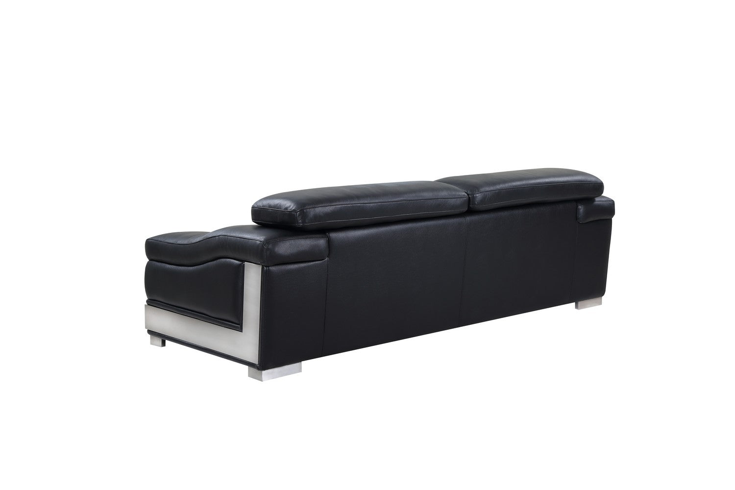92" Black Italian Leather Sofa With Silver Legs-3