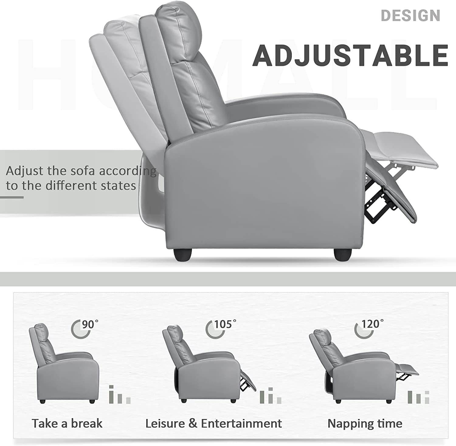 Padded Leather Recliner Club Chair (Gray) - Loft&Timber