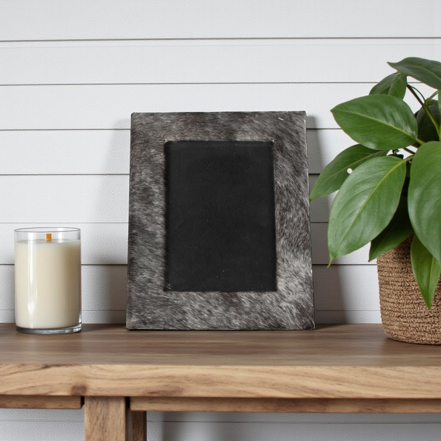 4" x 6" Gray Cowhide Tabletop Picture Frame with Mat - Loft&Timber