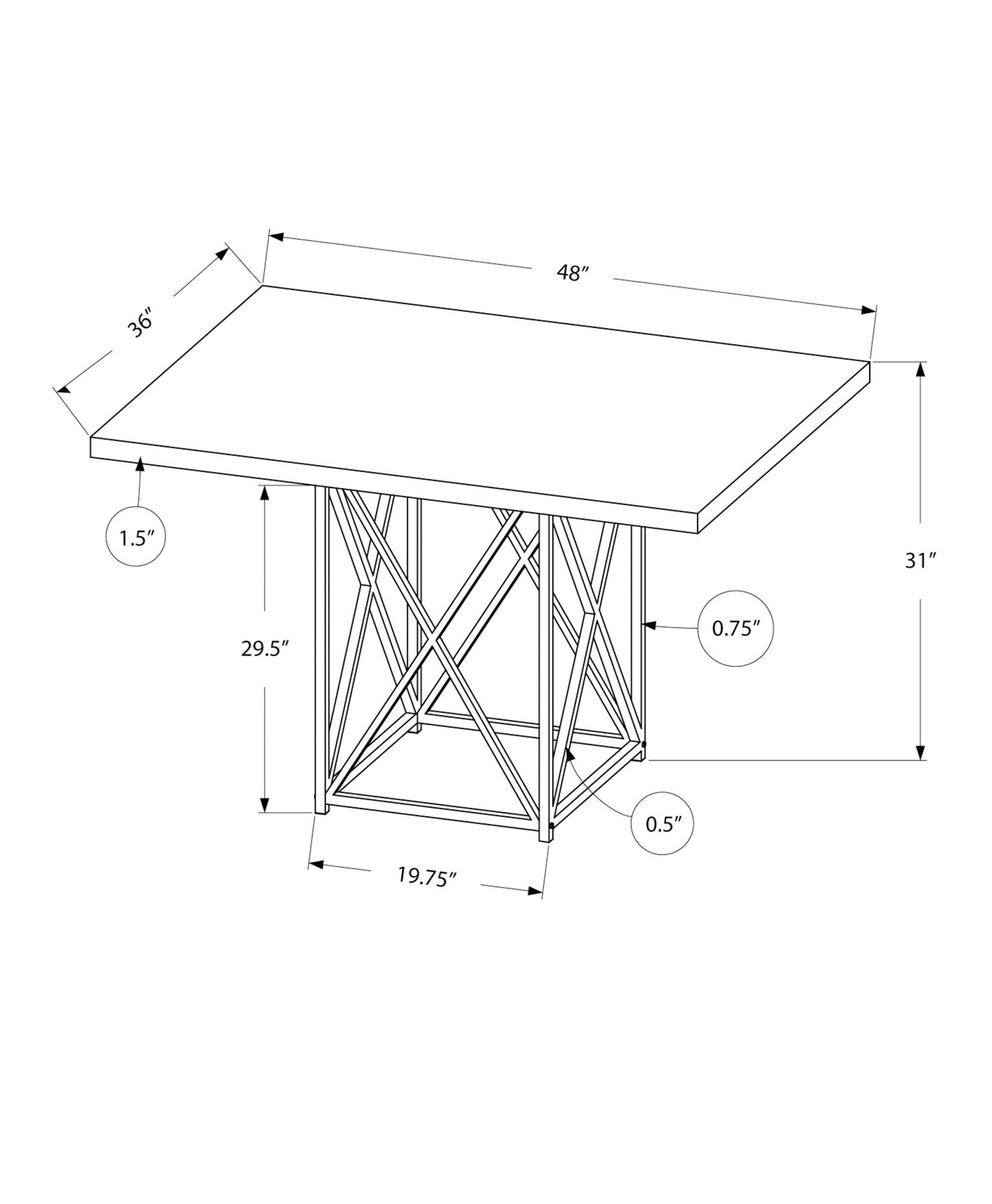 48" Taupe And Silver Metal Dining Table - Loft&Timber