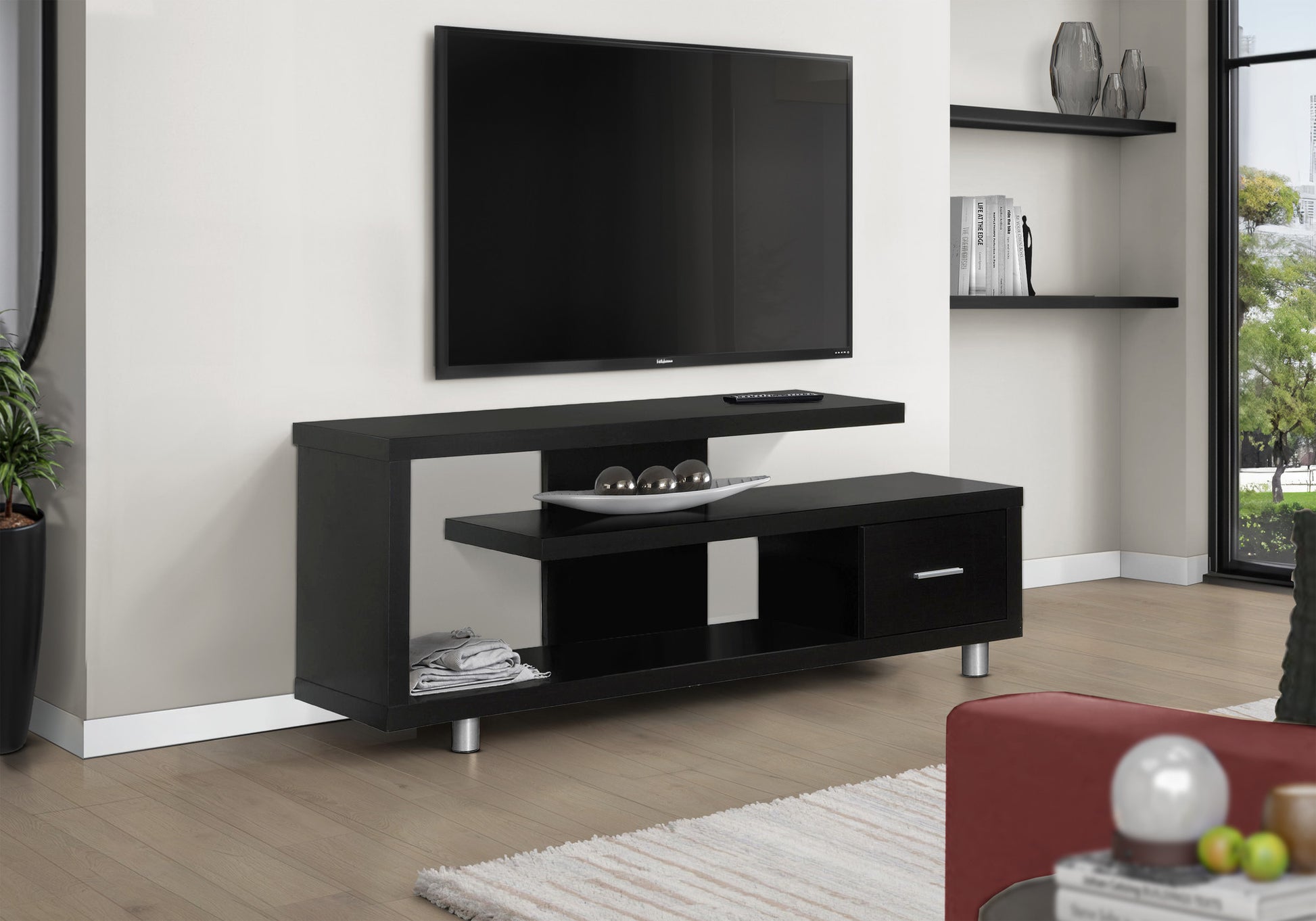 60" Dark Brown Cabinet Enclosed Storage TV Stand-6