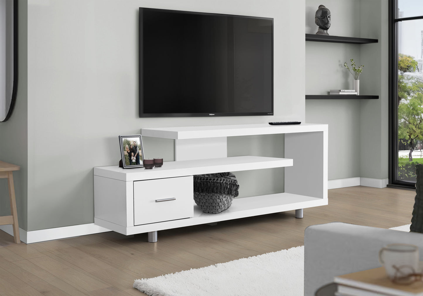 60" White Open Shelving TV Stand-6