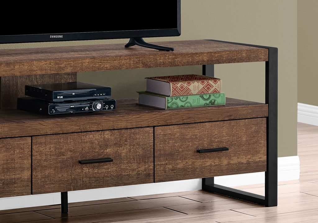 59" Brown and Black Cabinet Enclosed Storage TV Stand-8