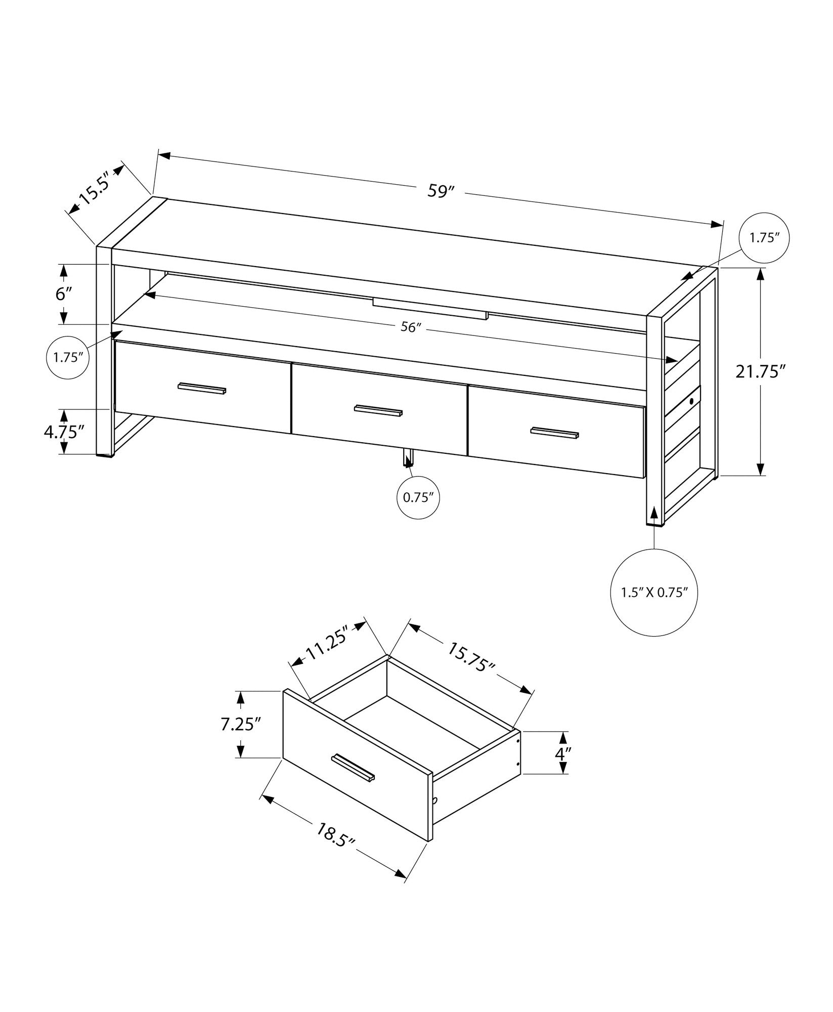 59" Black Cabinet Enclosed Storage TV Stand-6