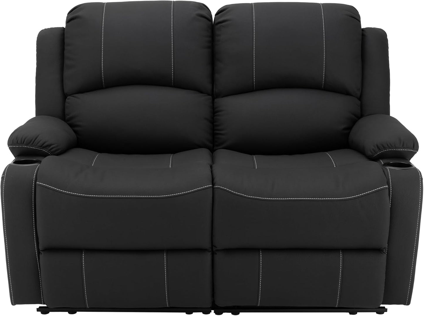 58" Wall Hugger Reclining RV Theater Seats | Double Recliner RV Sofa | RV Couch | Wall Hugger Recliner | RV Theater Seating | RV Furniture (Manual, Black W/White Stiching)-4