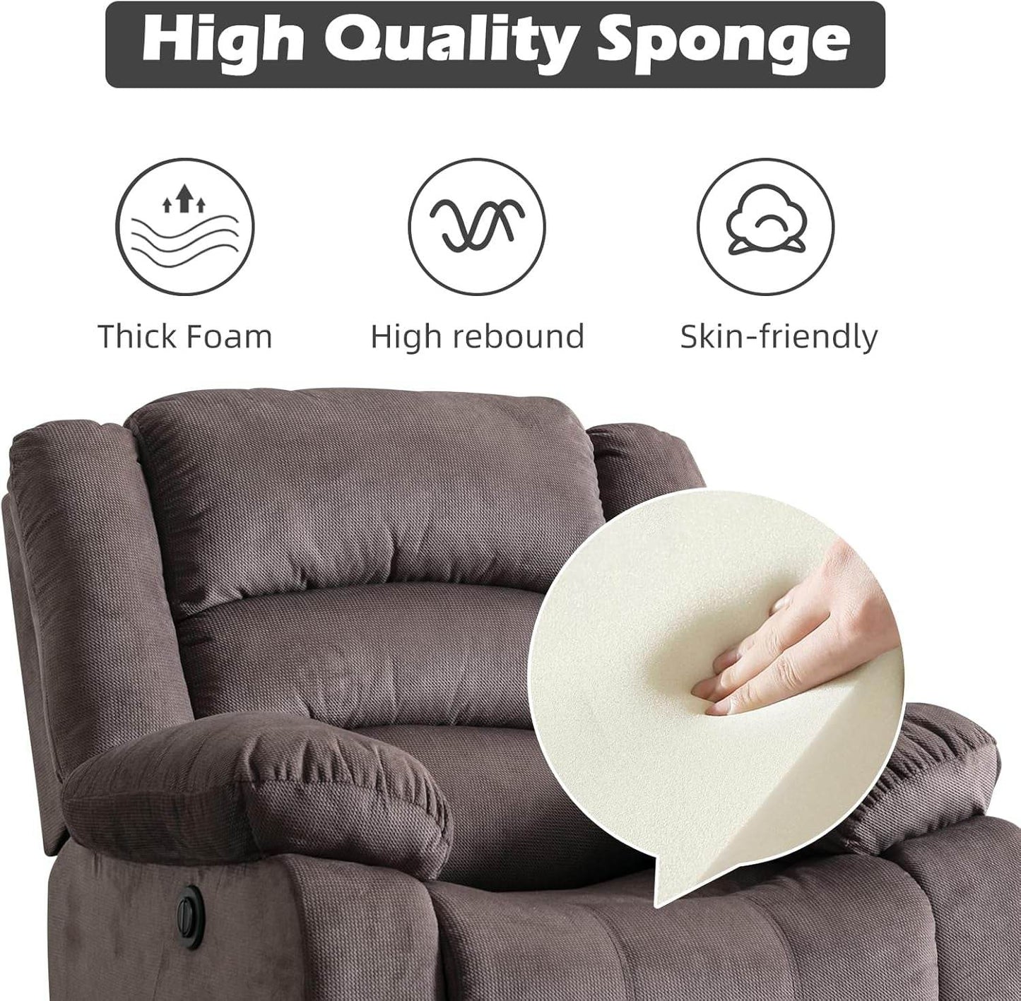 Classic Power Recliner Chair, Oversized Electric Reclining Chair with Overstuffed Cushion and Back, Soft Fabric Adults Single Recliner Sofa for Living Room, Brown - Loft&Timber