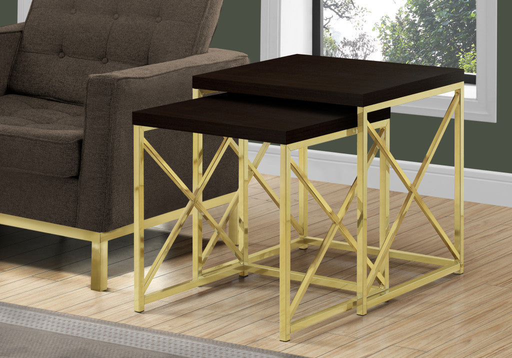 Set of Two 41" Gold And Brown Nested Tables - Loft&Timber