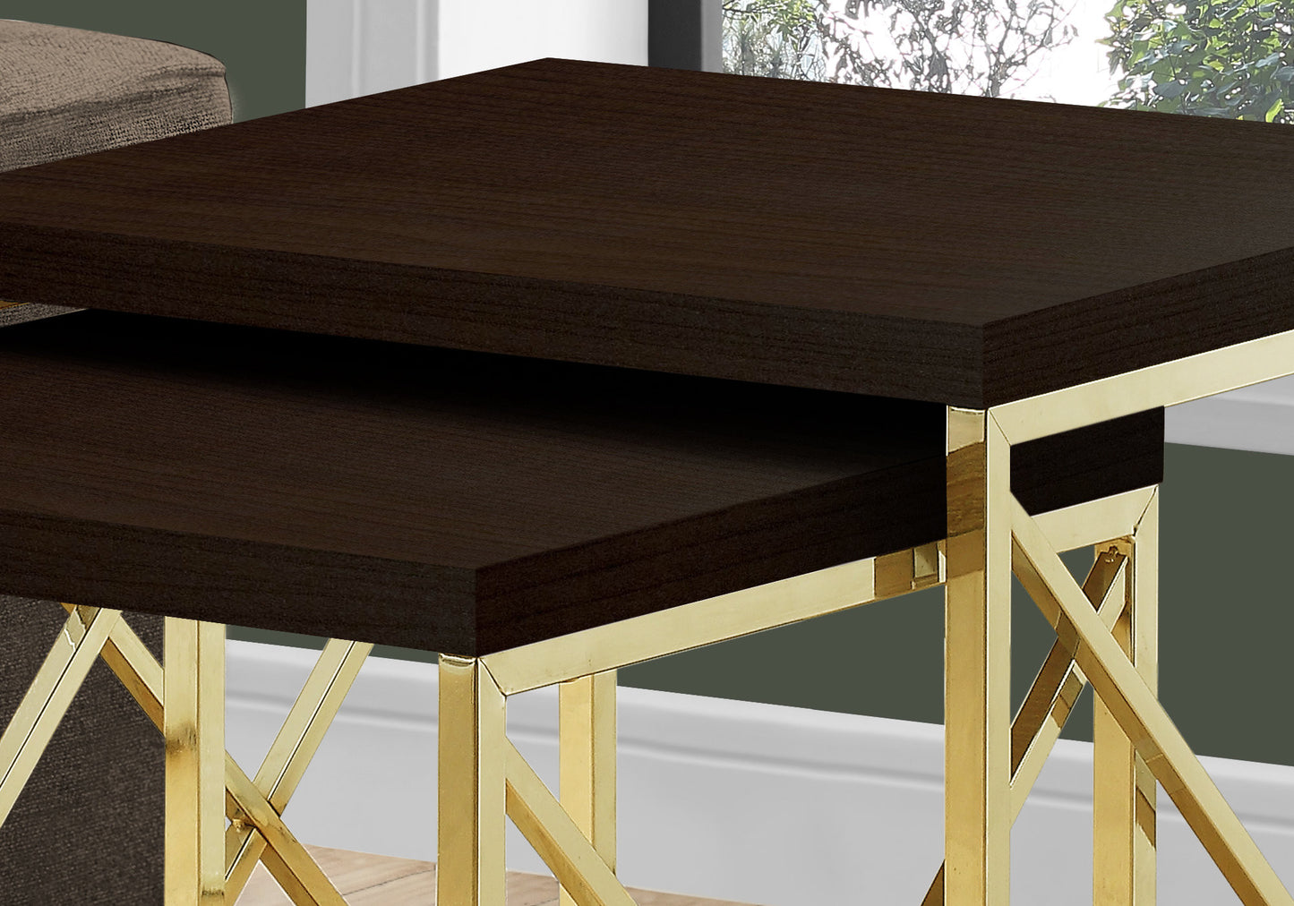 Set of Two 41" Gold And Brown Nested Tables - Loft&Timber