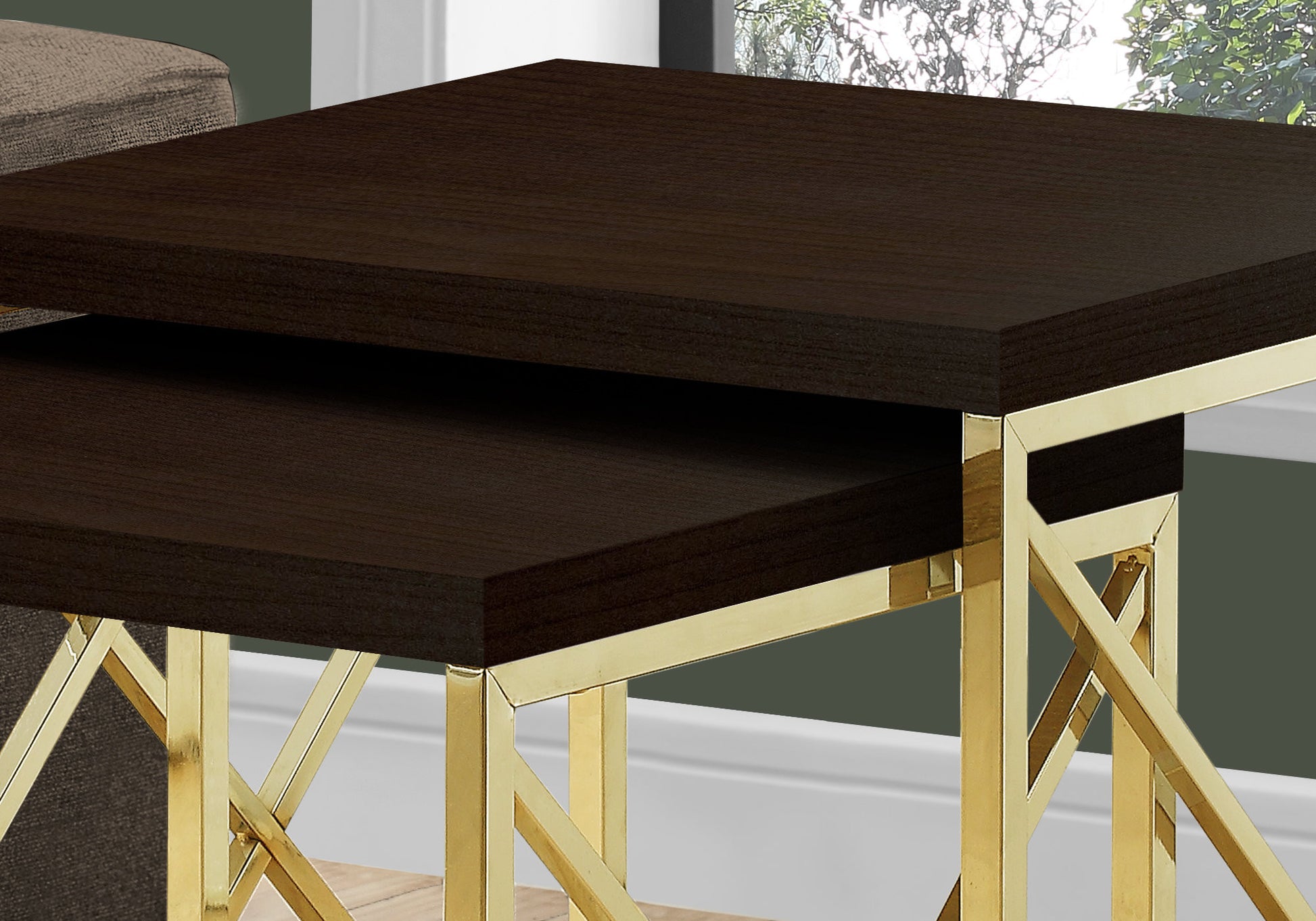 Set of Two 41" Gold And Brown Nested Tables - Loft&Timber