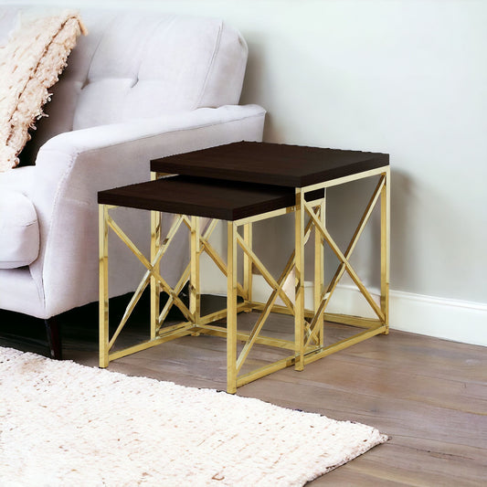 Set of Two 41" Gold And Brown Nested Tables - Loft&Timber
