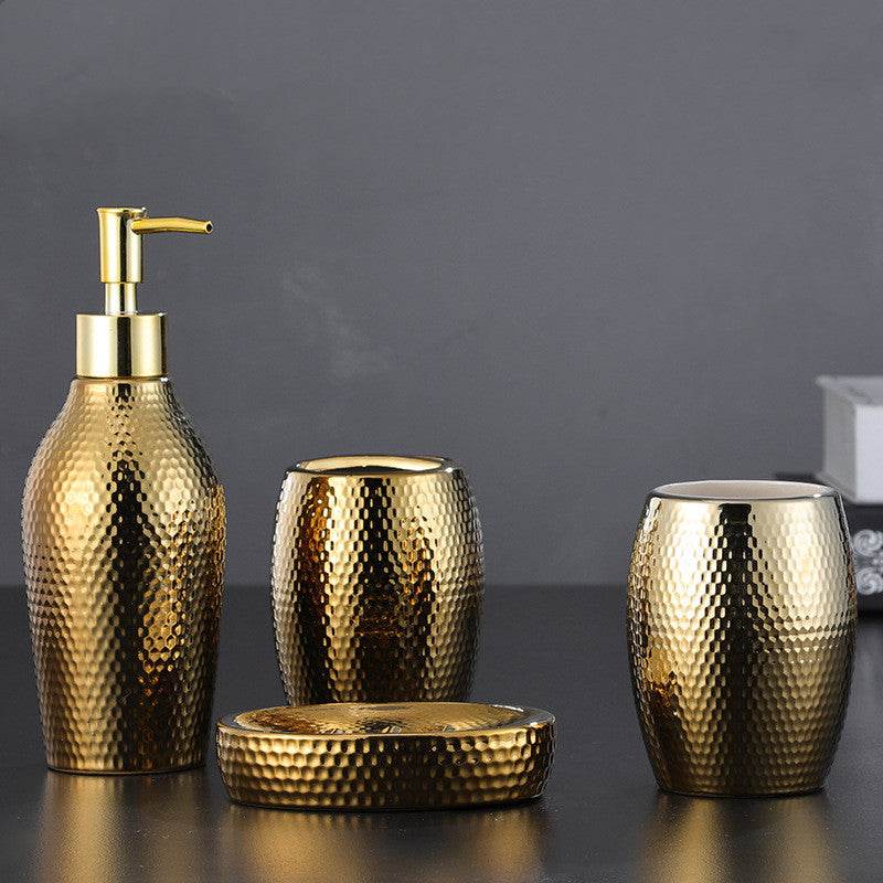 4 Pieces Golden Ceramic Bathroom Set - Loft&Timber