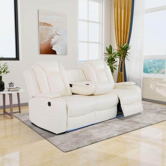 White Power Recliner Sofa LED, Wireless Charge, Table - Loft&Timber