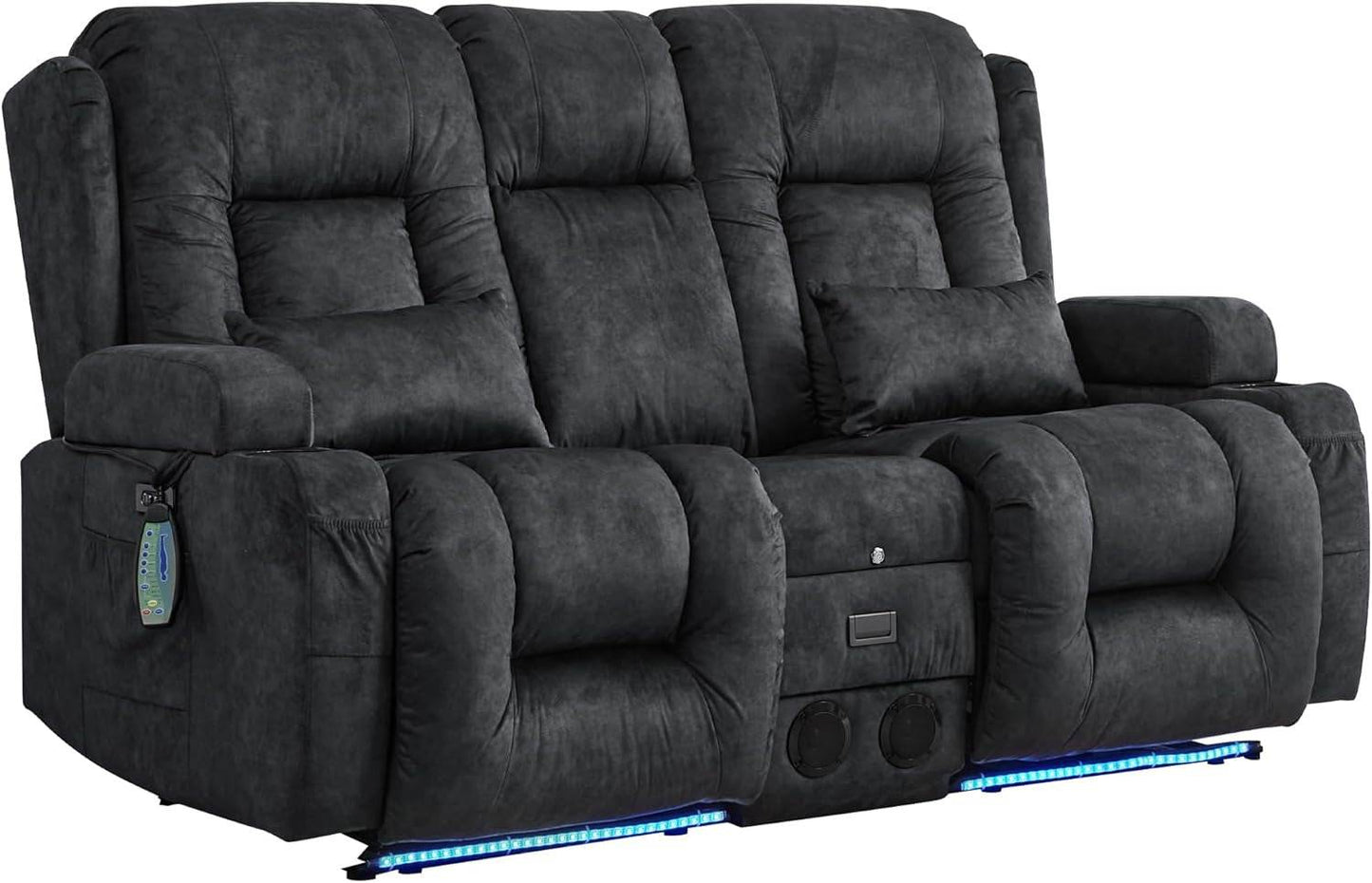 Power Loveseat Recliner Sofa with Massage & Heat (Velvet, Grey) - Loft&Timber