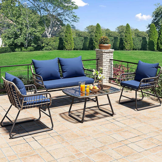 Stylish Four Piece Wicker Outdoor Bistro Furniture Set - Loft&Timber