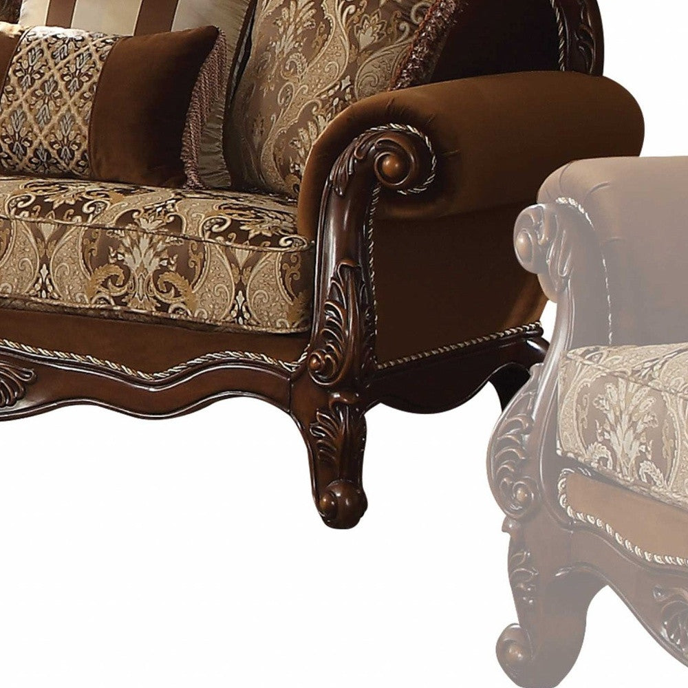 69" Brown Damask Chesterfield Loveseat and Toss Pillows - Loft&Timber