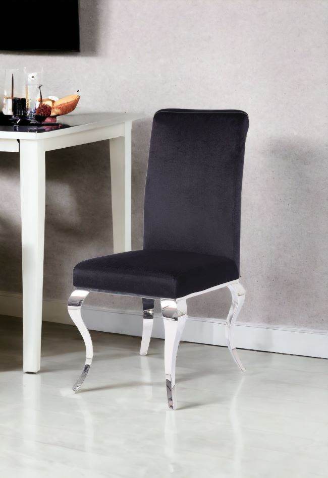 Set of Two Black And Silver Upholstered Fabric Dining Side Chairs - Loft&Timber
