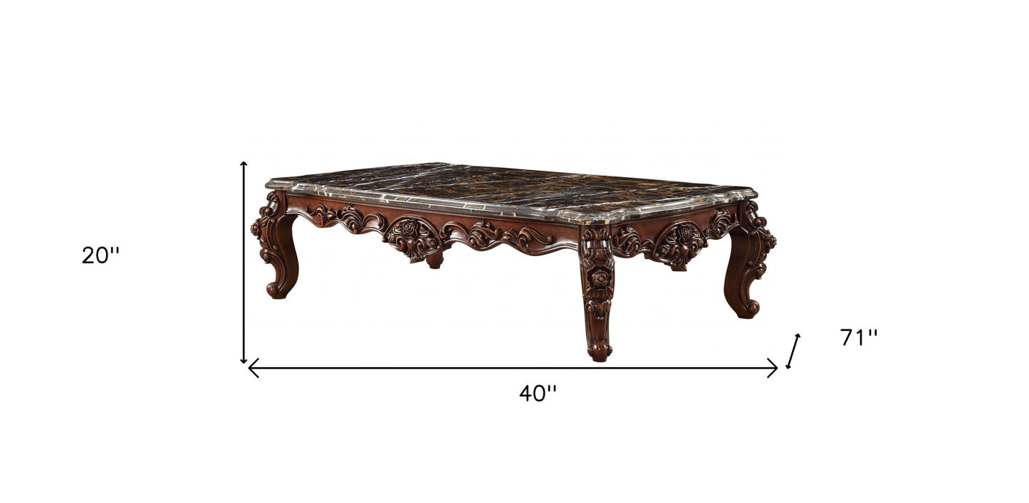 40" Dark Brown and Merlot Genuine Marble And Solid Wood Coffee Table - Loft&Timber