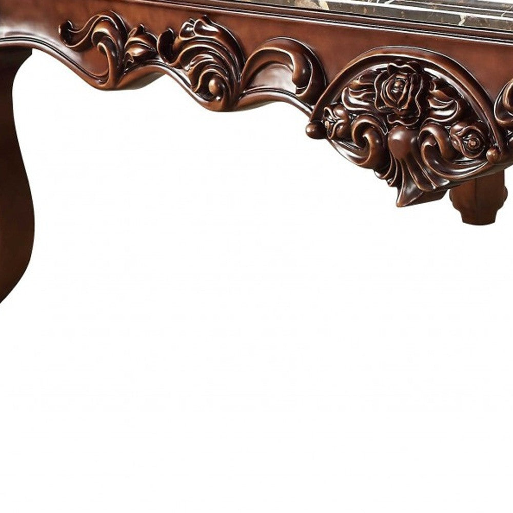 40" Dark Brown and Merlot Genuine Marble And Solid Wood Coffee Table - Loft&Timber