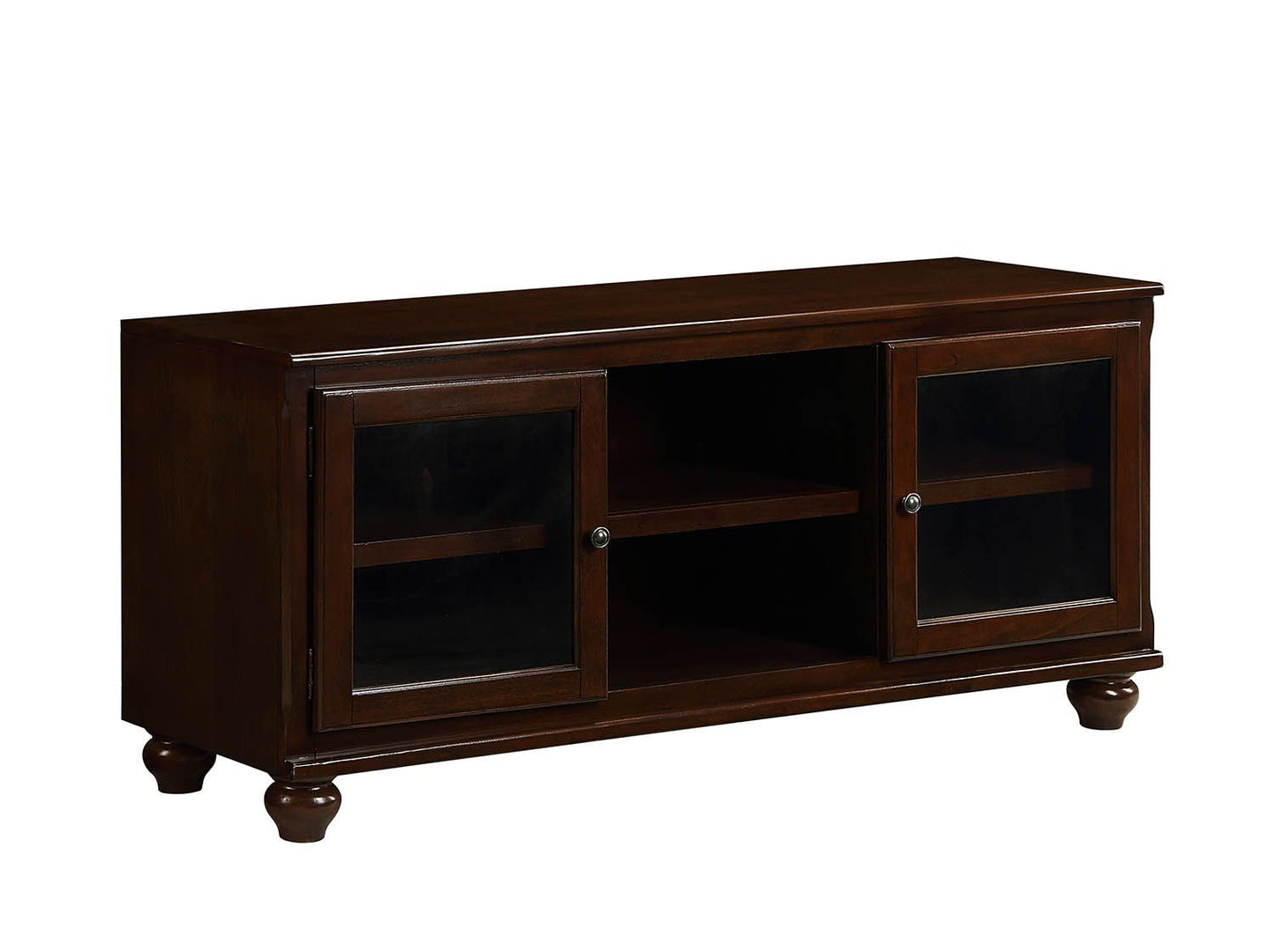 58" Brown Enclosed And Open Storage Wood And Glass TV Stand-2