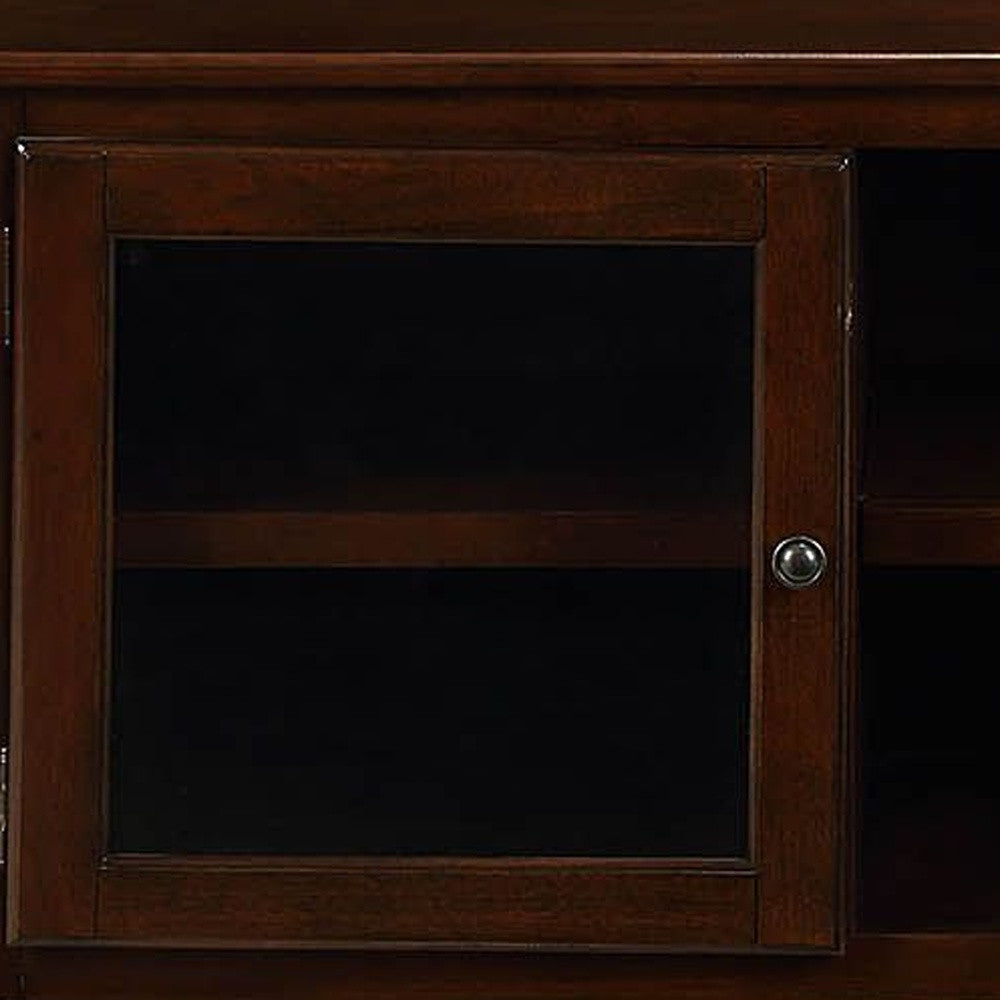 58" Brown Enclosed And Open Storage Wood And Glass TV Stand-3