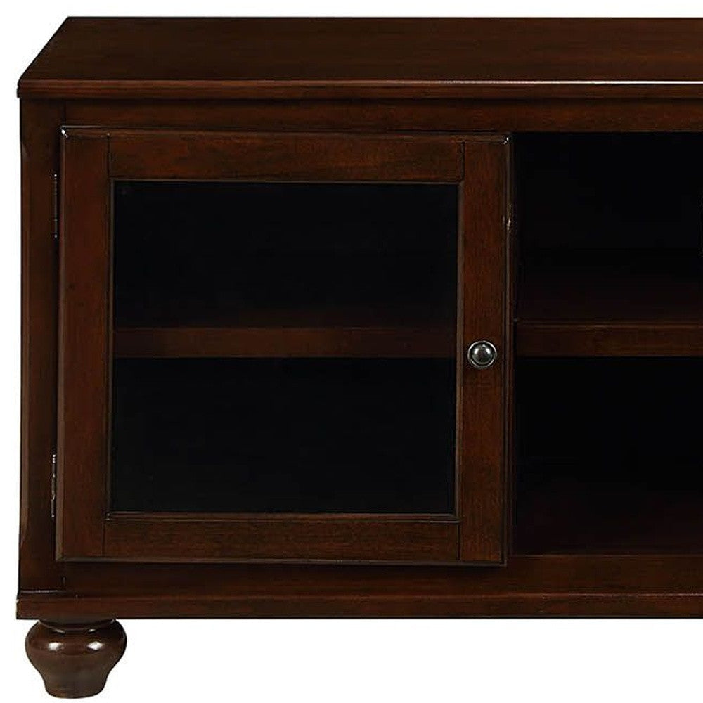 58" Brown Enclosed And Open Storage Wood And Glass TV Stand-4