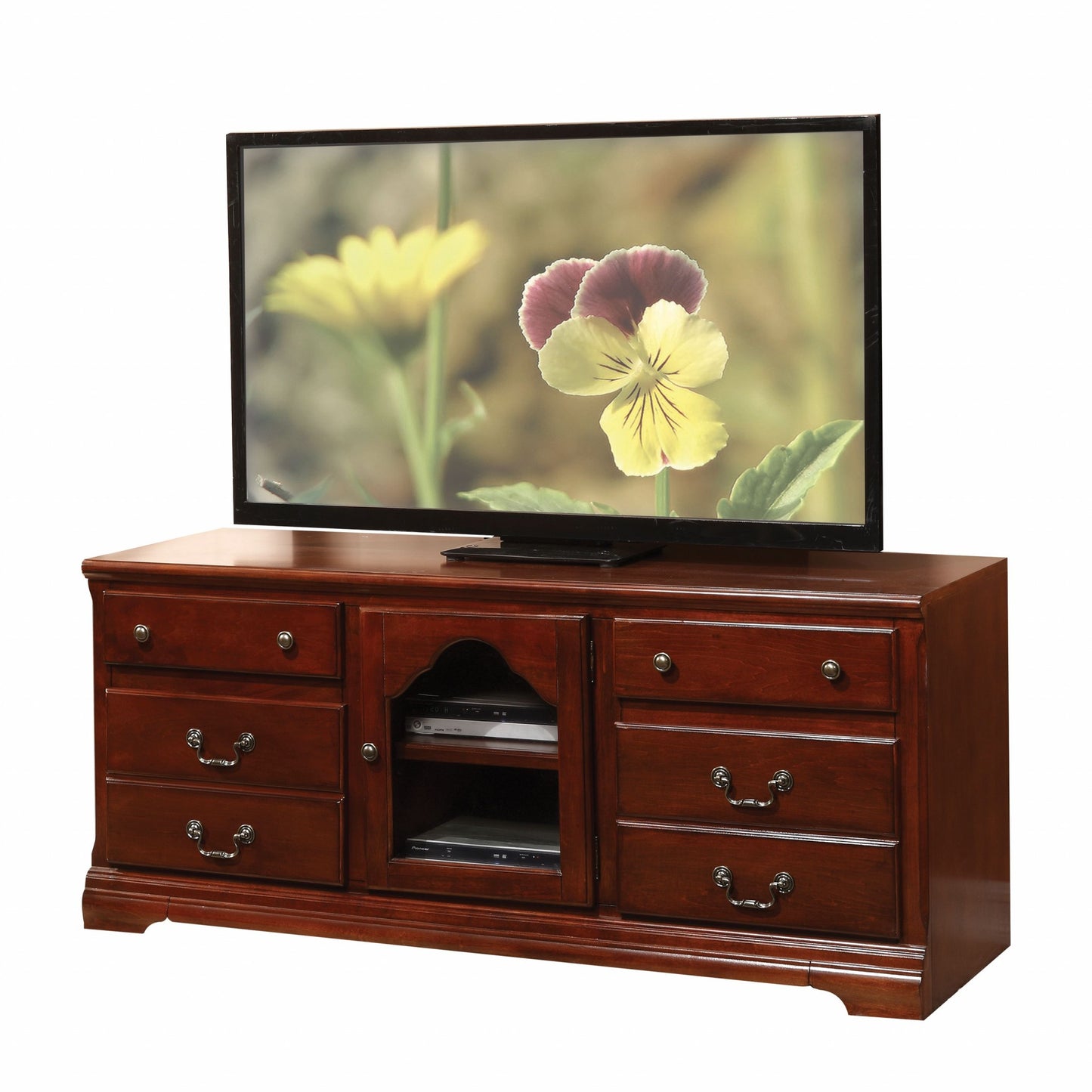 58" Brown Solid and Manufactured Wood Enclosed and Open Storage TV Stand-3