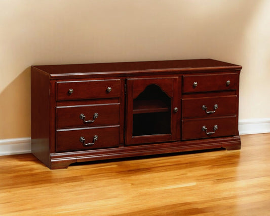 58" Brown Solid and Manufactured Wood Enclosed and Open Storage TV Stand-0