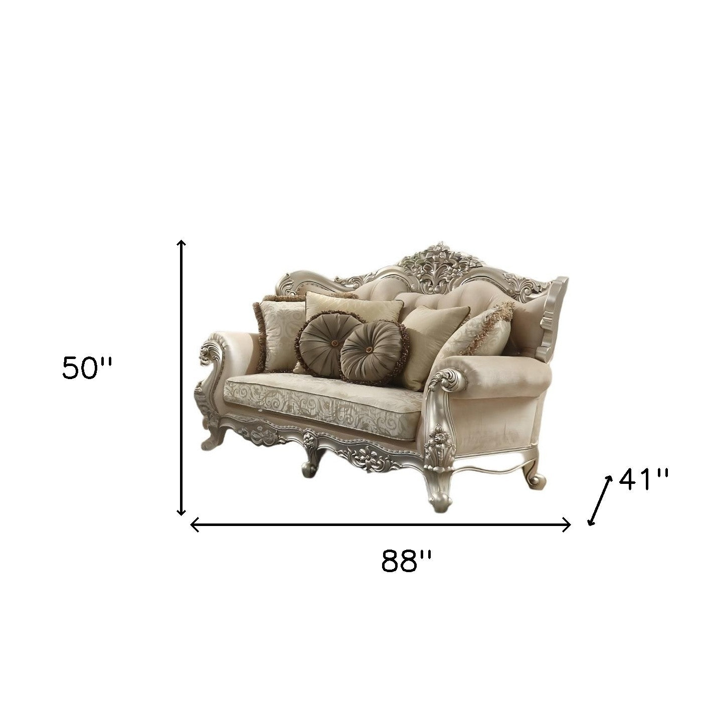 88" Champagne Velvet Curved Floral Sofa And Toss Pillows-4
