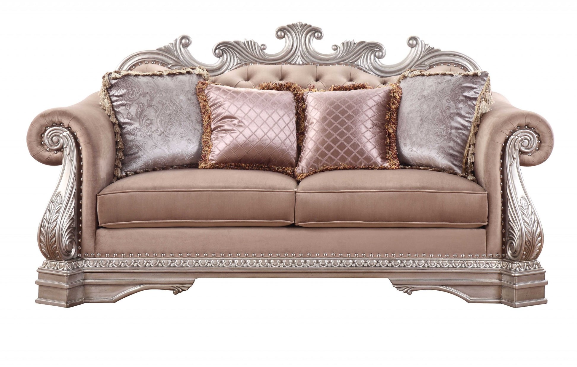 80" Champagne Velour Loveseat and Toss Pillows - Loft&Timber