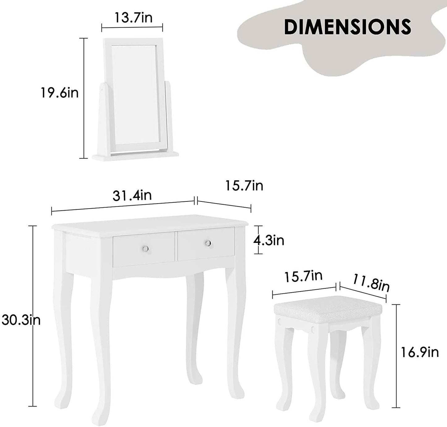 Makeup Vanity Table Set with 360° Rotation Mirror - Loft&Timber