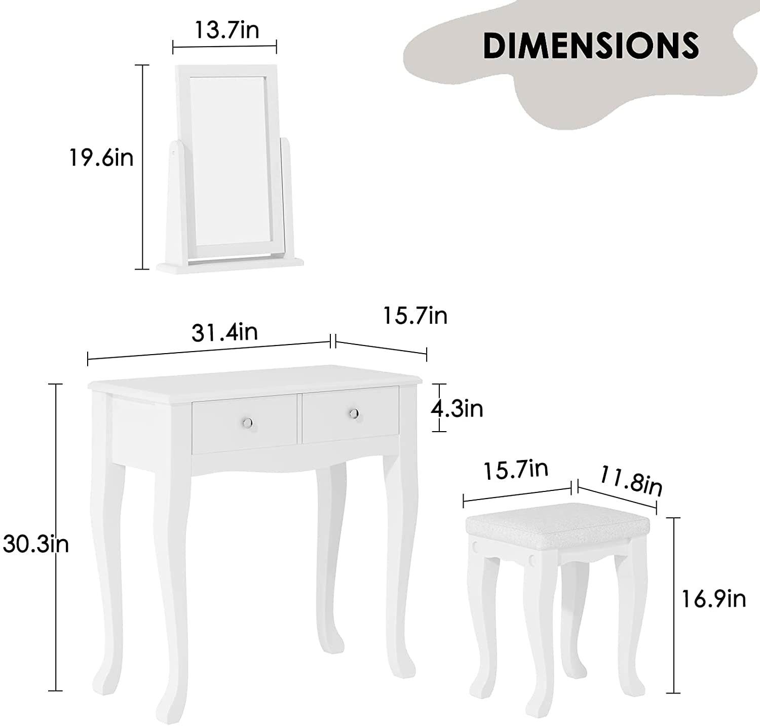 Makeup Vanity Table Set with 360° Rotation Mirror - Loft&Timber