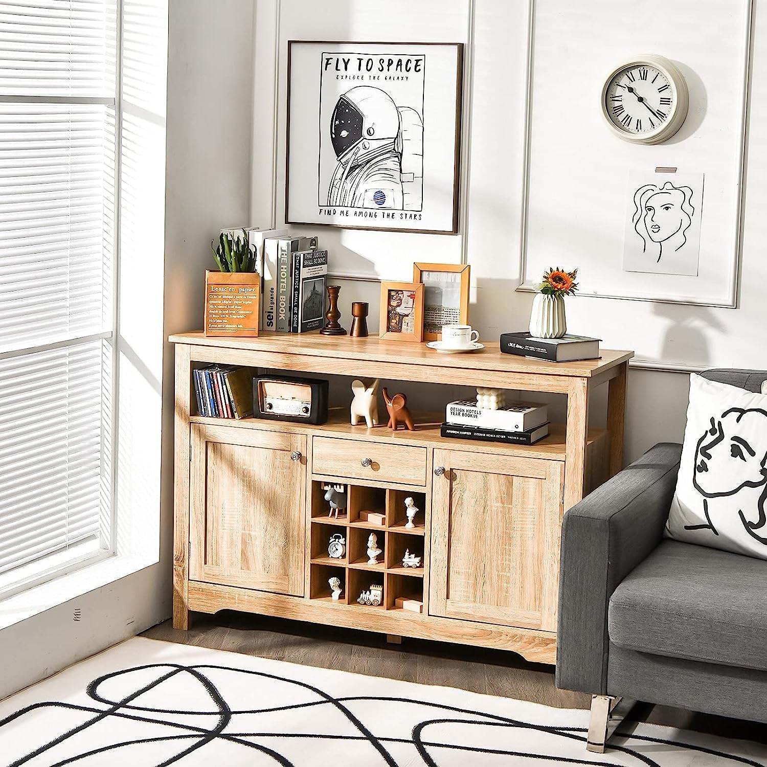 Natural Wood Dining Table Buffet Server Sideboard with Wine Storage - Loft&Timber