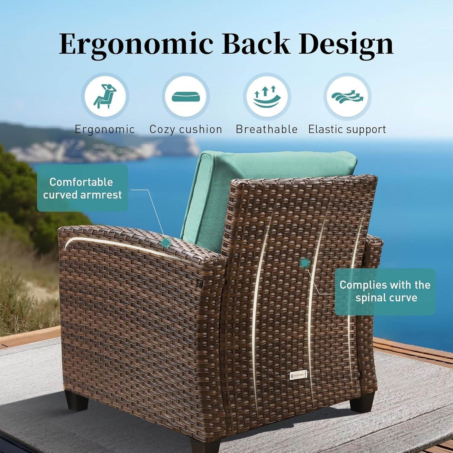 Patio Furniture Set Outdoor Furniture Brown Wicker Rattan Patio Conversation Sets with Cushion outside Sofa Set,7 Pieces with Rectangular Firepit Table,9 Seats,Blue - Loft&Timber