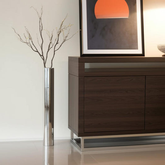 40" Silver Aluminum Cylindrical Floor Vase - Loft&Timber