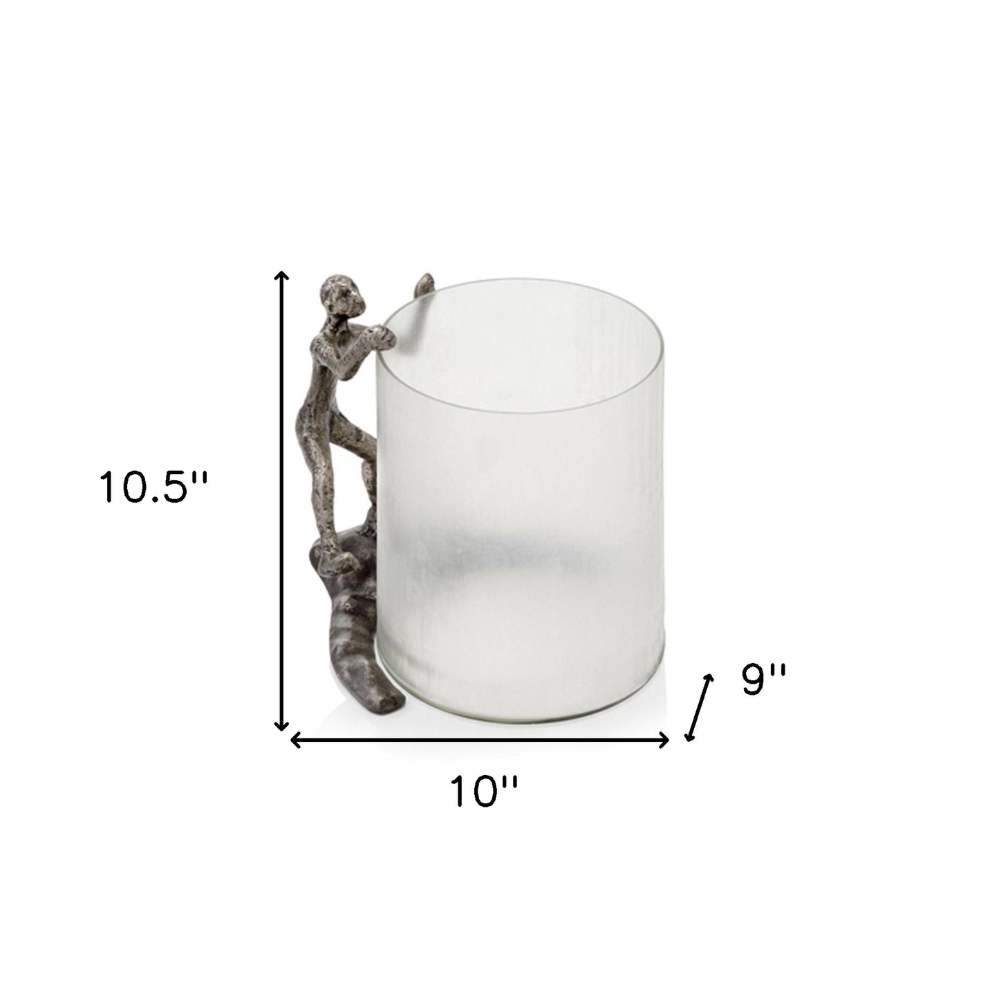 10" Silver And Glass Climbing Man Hurricane Candle Holder - Loft&Timber