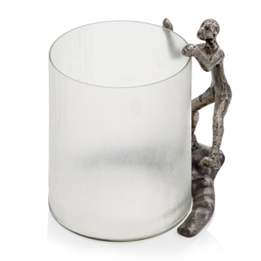 10" Silver And Glass Climbing Man Hurricane Candle Holder - Loft&Timber