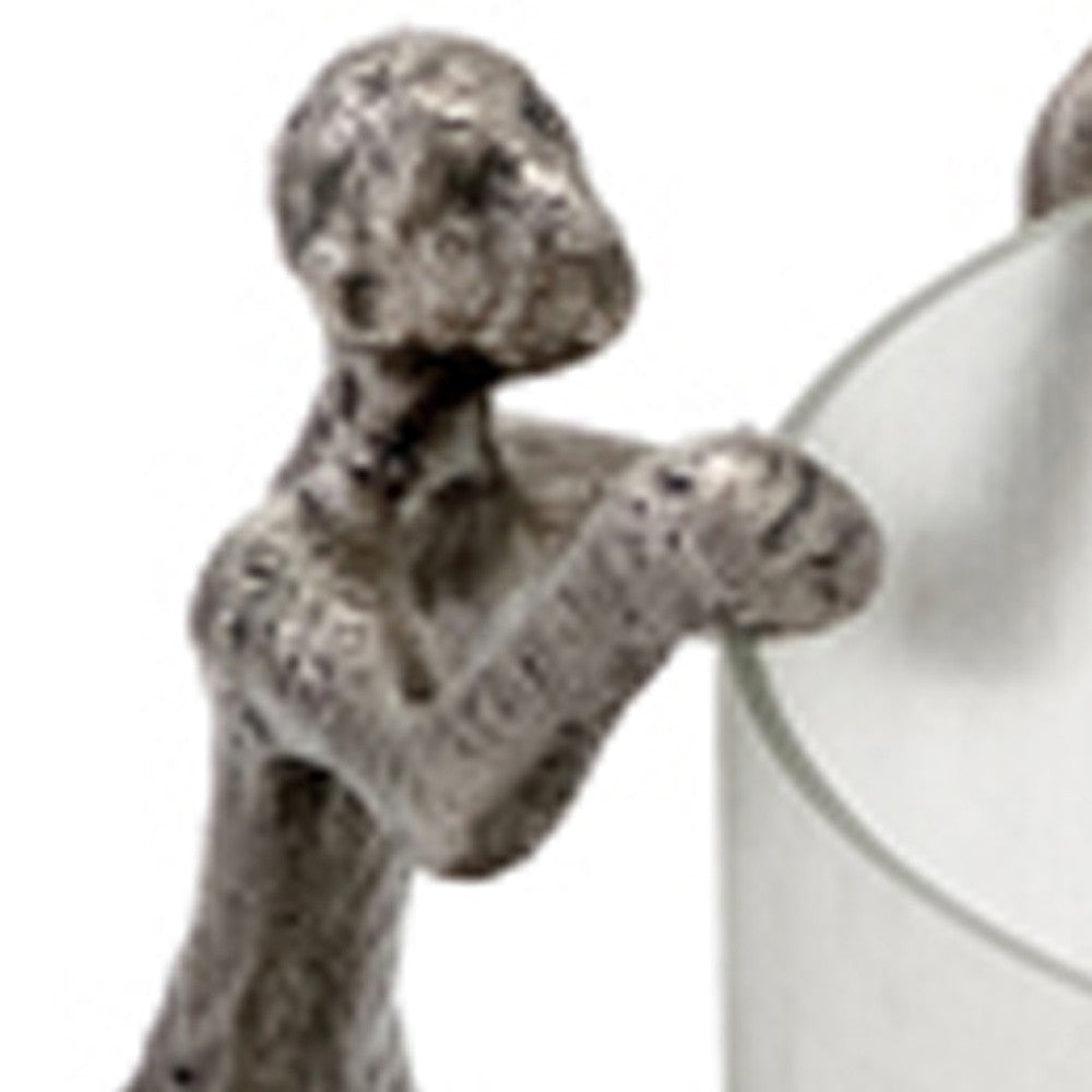 10" Silver And Glass Climbing Man Hurricane Candle Holder - Loft&Timber
