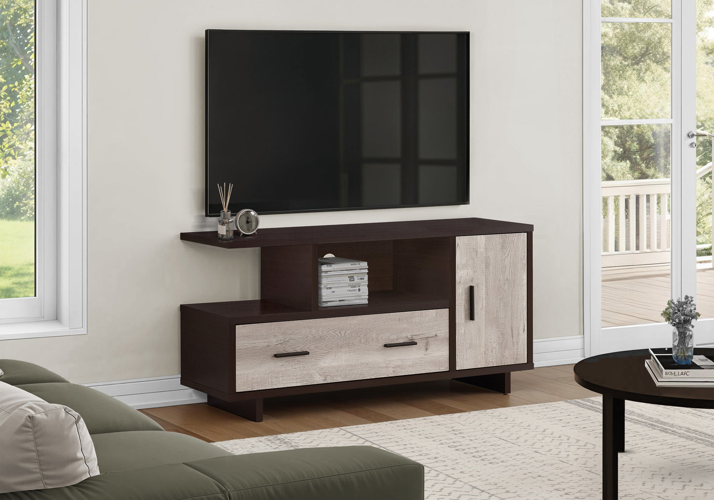 47" Wood Brown Cabinet Enclosed Storage TV Stand-6