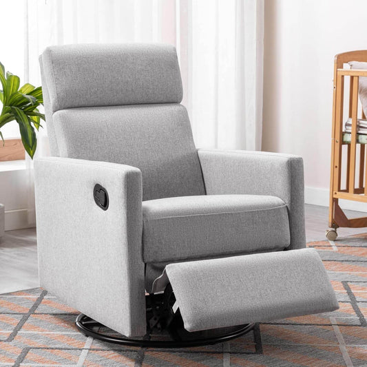 Modern Upholstered Manual Swivel Recliner Chair W/Headsupport in Gray - Loft&Timber