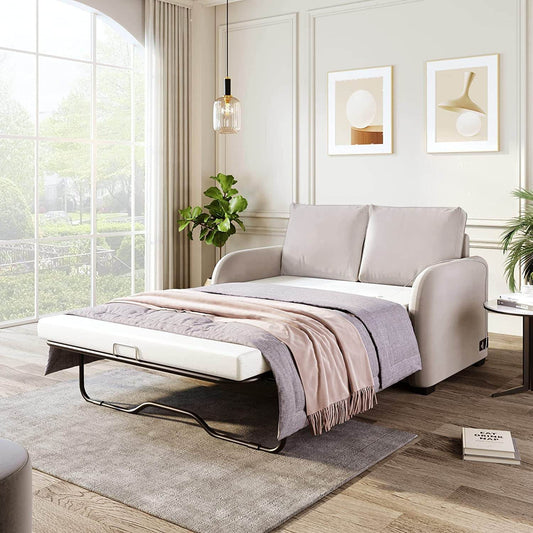 2-In-1 Velvet Sleeper Sofa with USB Port - Loft&Timber