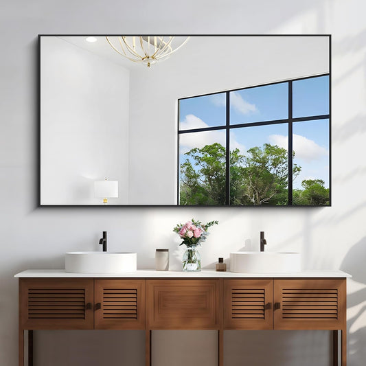 60X36 Inch Large Black Wall Mounted Mirror,Aluminum Framed Decorative Rectangular Bathroom Mirror for Wall over Sink,Vanity Mirror for Bedroom Living Room Bathroom,Functional Oversized Mirror-1