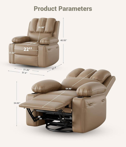 22'' Rocker Swivel Recliner Chair, Lazy Recliner, Tan - Loft&Timber