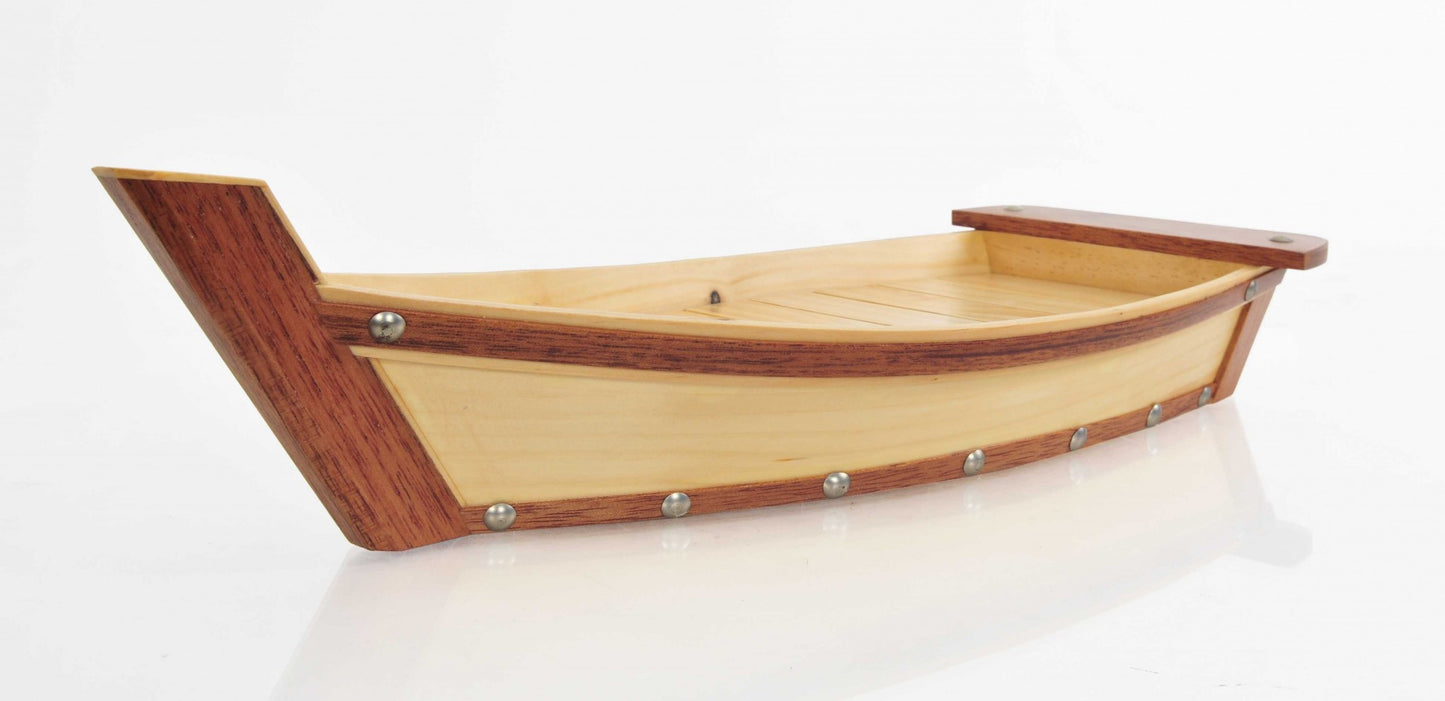 17" Natural and Brown Wood Sushi Boat Serving Tray - Loft&Timber
