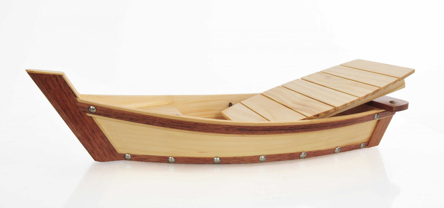 17" Natural and Brown Wood Sushi Boat Serving Tray - Loft&Timber