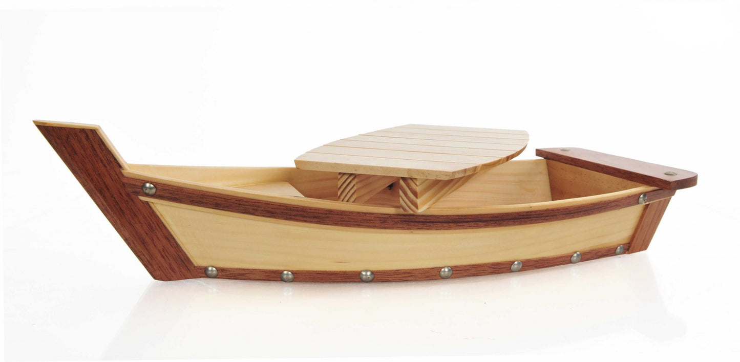 17" Natural and Brown Wood Sushi Boat Serving Tray - Loft&Timber