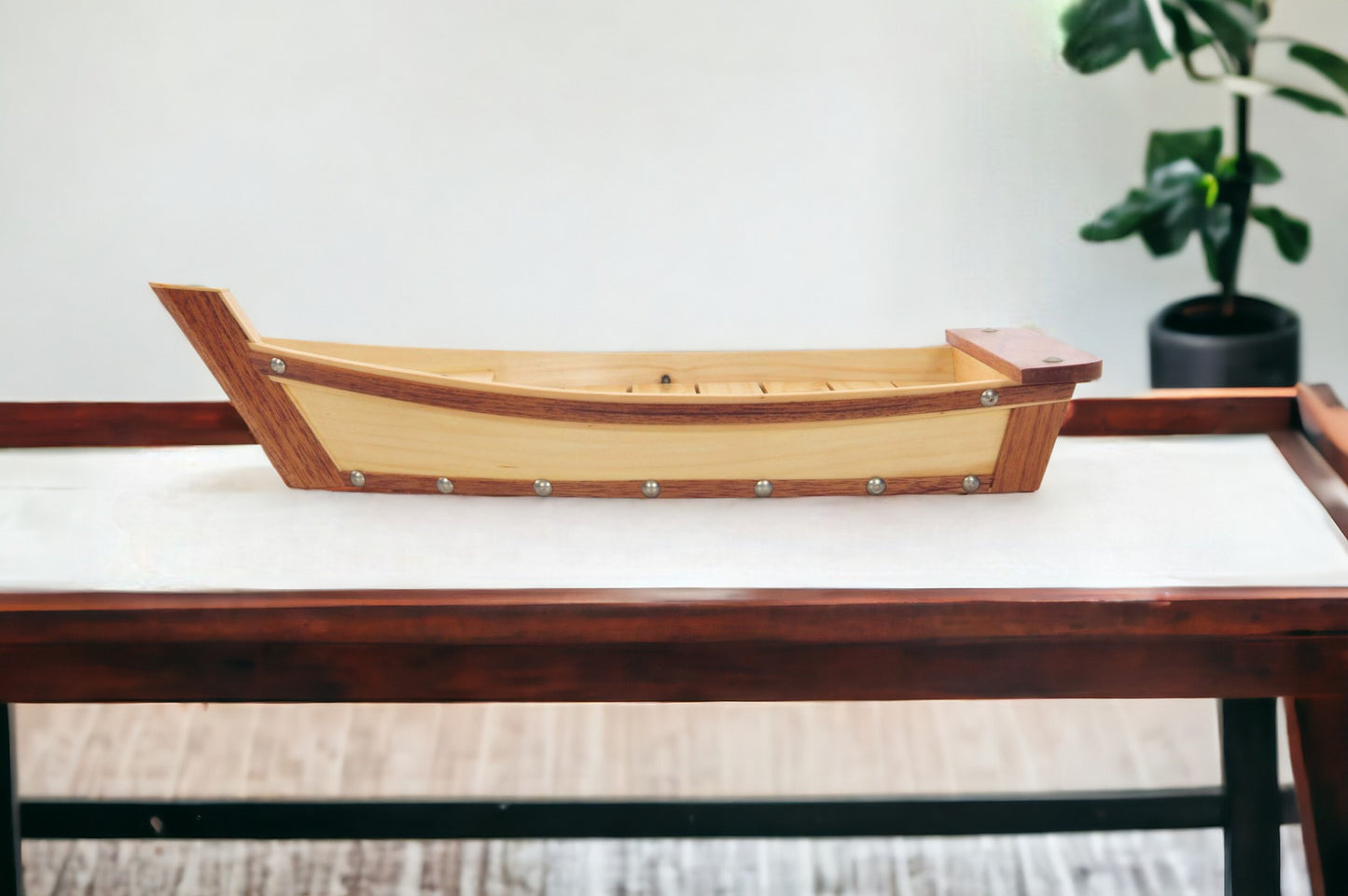 17" Natural and Brown Wood Sushi Boat Serving Tray - Loft&Timber
